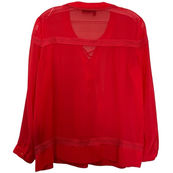 Kooples Small Red Chiffon Sheer Blouse B2 - Picture 3 of 6